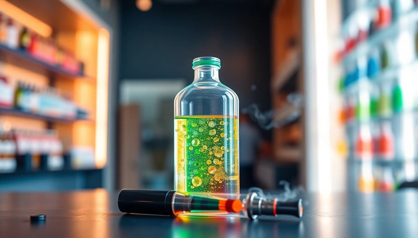 Explore premium Vape & E-Liquids in a modern vape shop setting with vivid colors and elegant design.