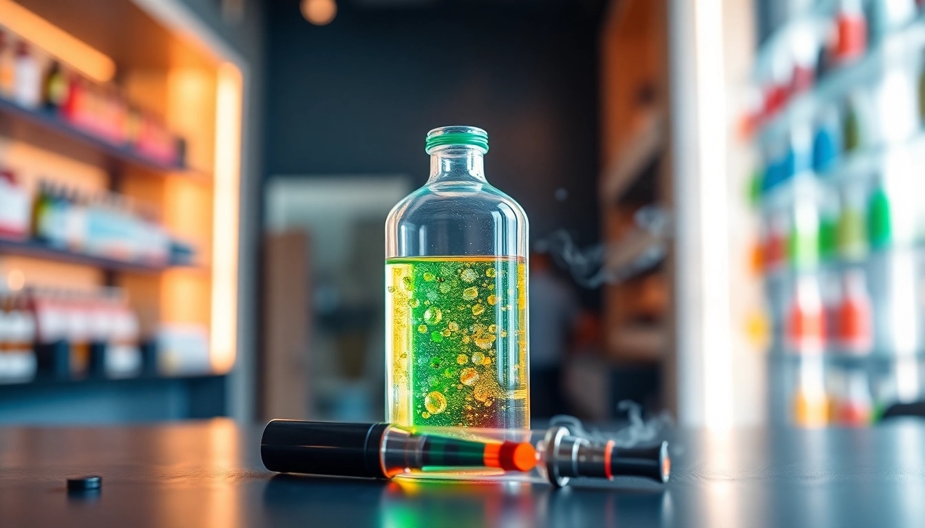 Explore premium Vape & E-Liquids in a modern vape shop setting with vivid colors and elegant design.
