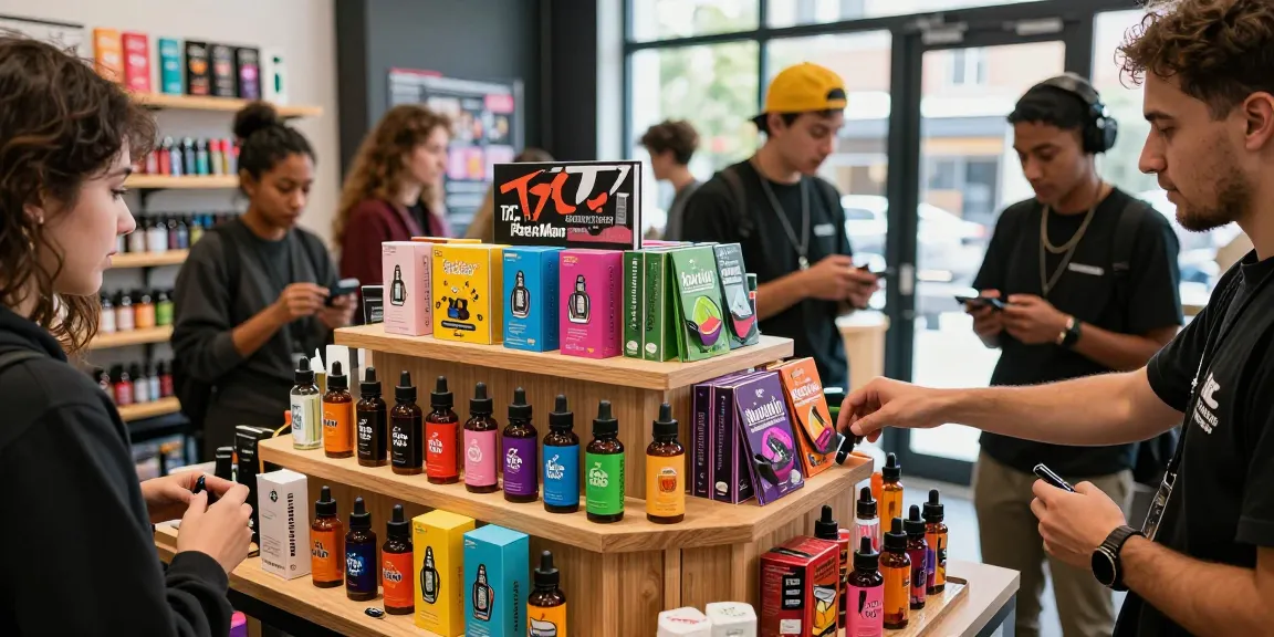 Explore THC vape PackMan flavors with vibrant products in a lively e-commerce scene.