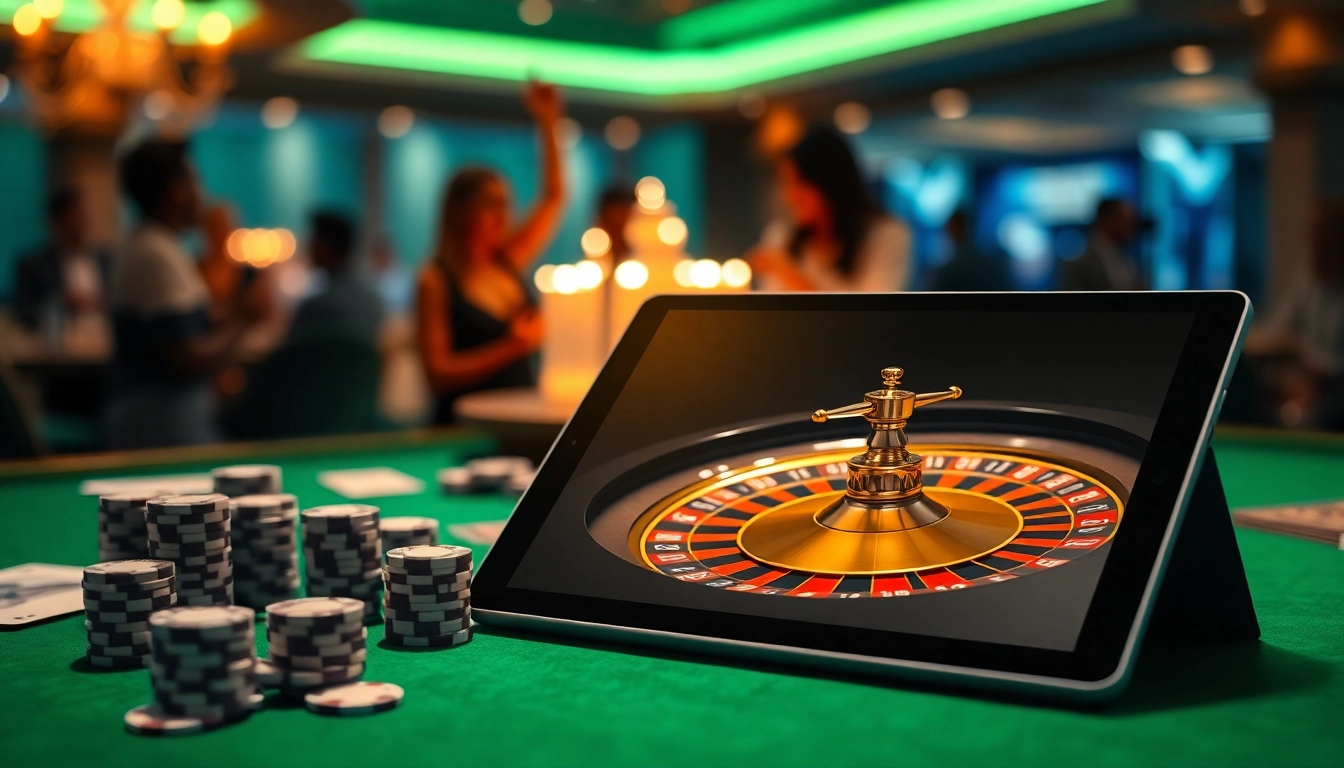 Experience thrilling sbobet betting action with vibrant casino tables and poker elements.