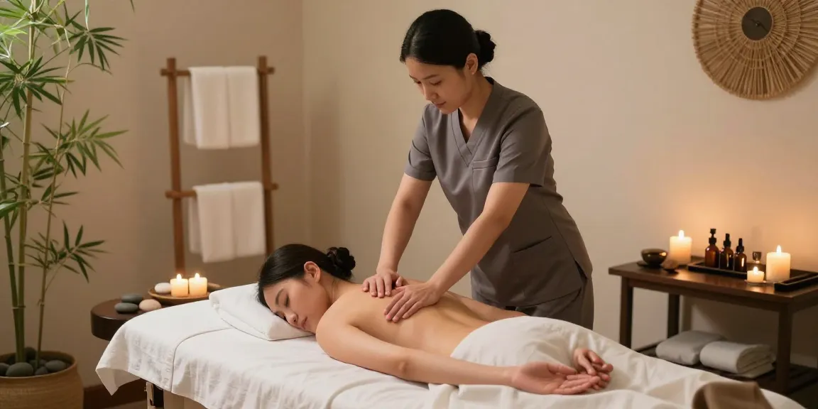 Professional therapist providing a soothing 마사지 in a serene spa environment, highlighting relaxation and wellness.