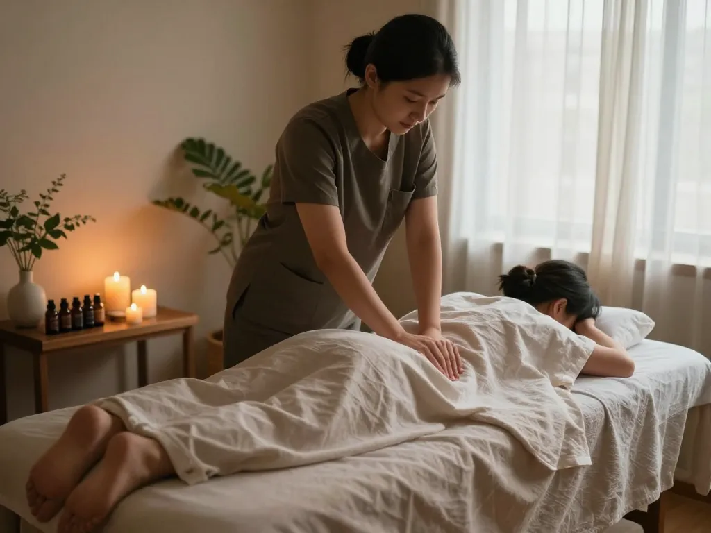 Mar포스웨디시 Swedish massage session in a serene studio environment.
