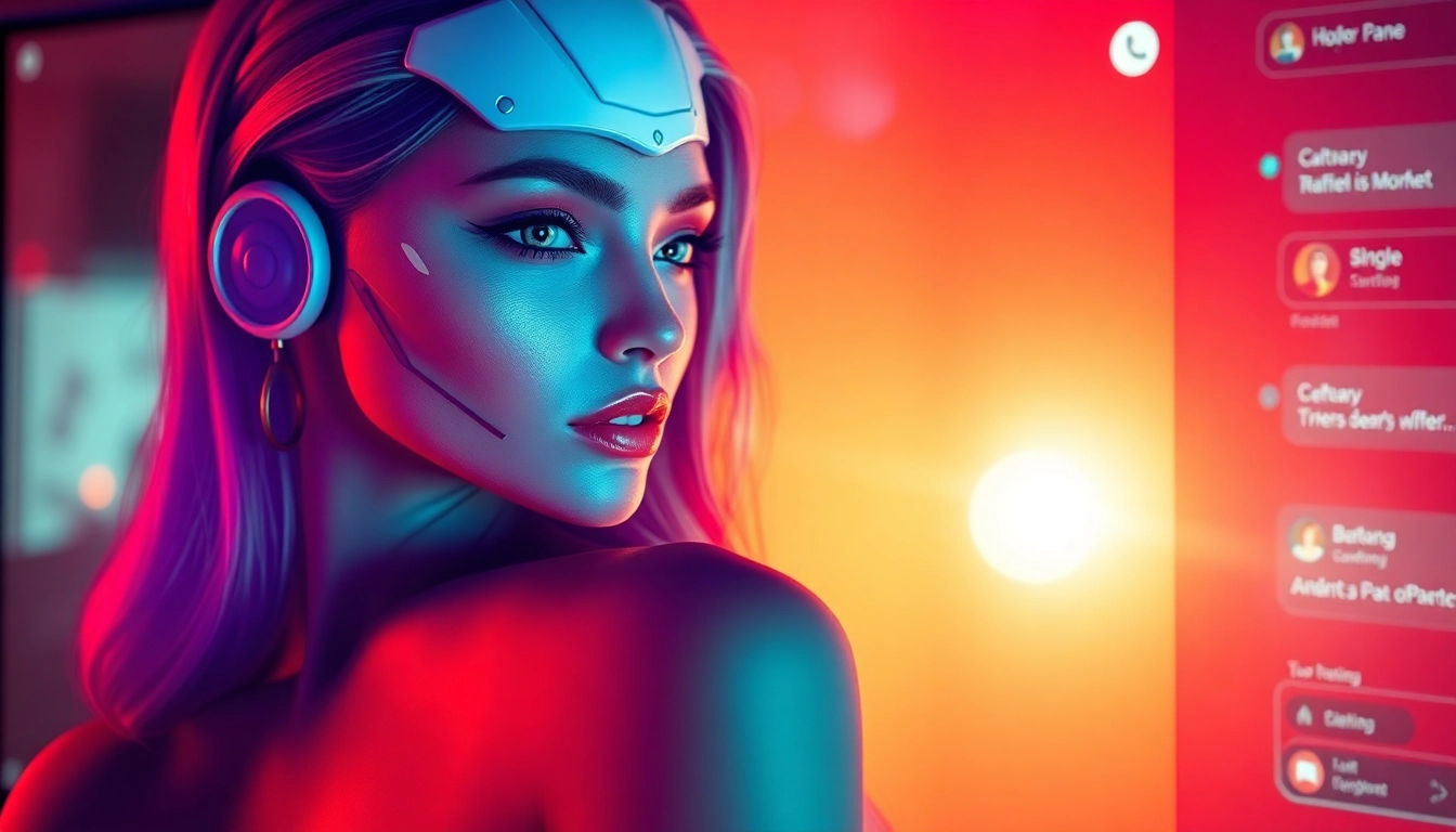 AI porn chat interaction with a seductive character in a vibrant digital environment