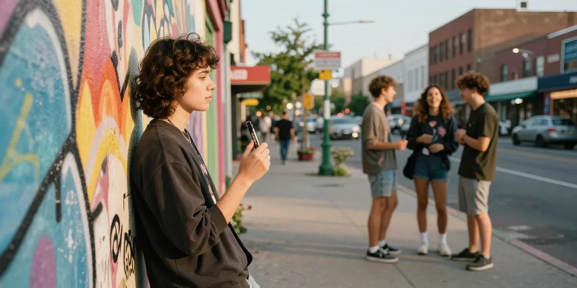 Engaging street scene showcasing a person holding a THC vape pen, perfect for those looking to buy thc vape uk.