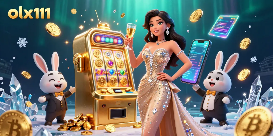 Experience winning excitement with olx111 as stunning character toasts beside a golden jackpot.