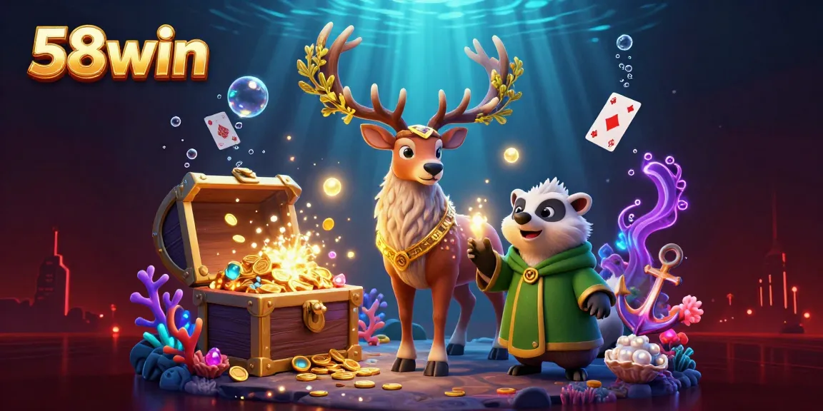 Experience thrilling games and jackpots with 58win in this vibrant casino illustration.