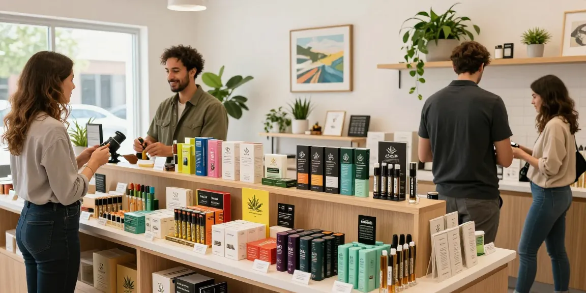 Explore Muha Med products in a vibrant cannabis retail shop