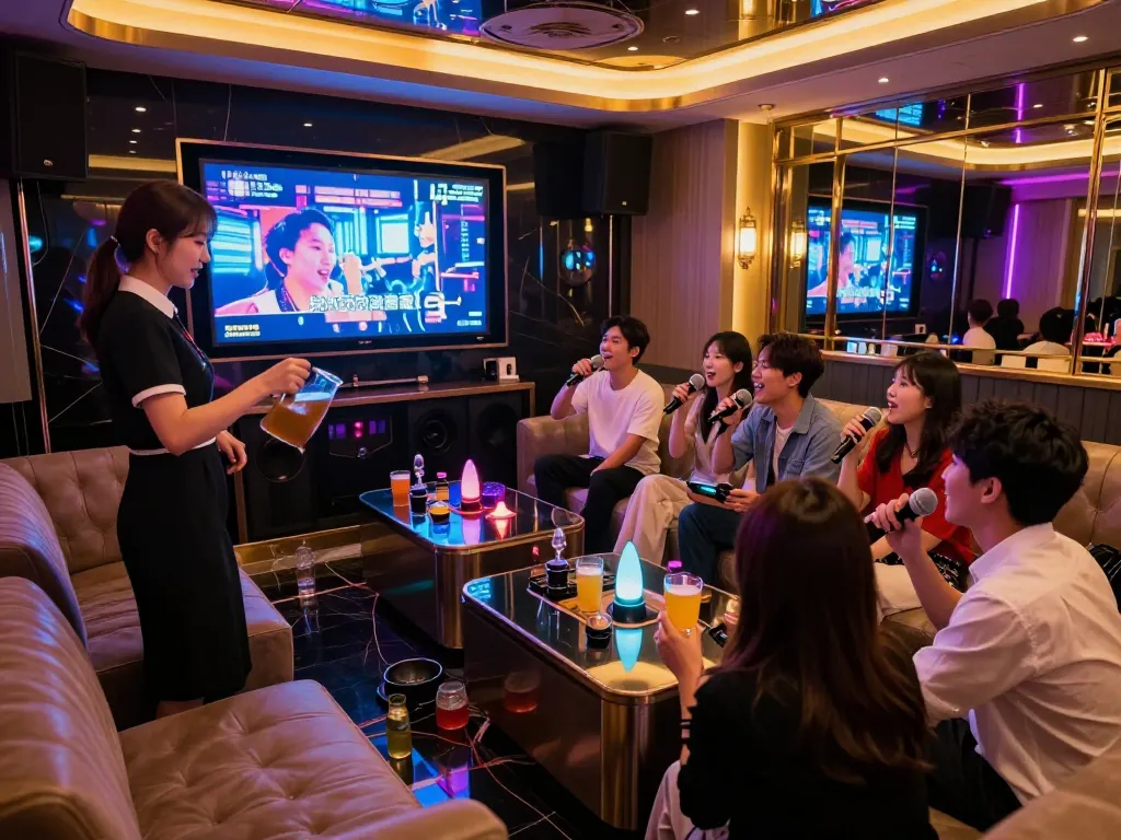 Experience the vibrant atmosphere of www.3no.org's upscale karaoke lounge, where guests enjoy luxurious private rooms and engaging hostesses.