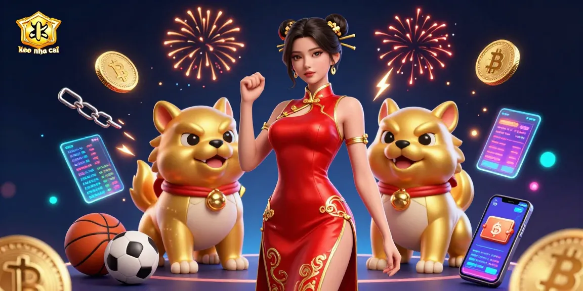 Experience the thrill of keo nha cai with sports betting excitement and crypto elements in a vibrant 3D illustration.