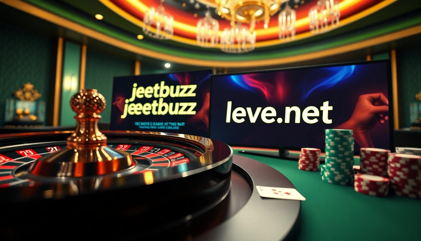 Engaging scene featuring jeetbuzz live net with roulette wheel and poker chips for online gambling.