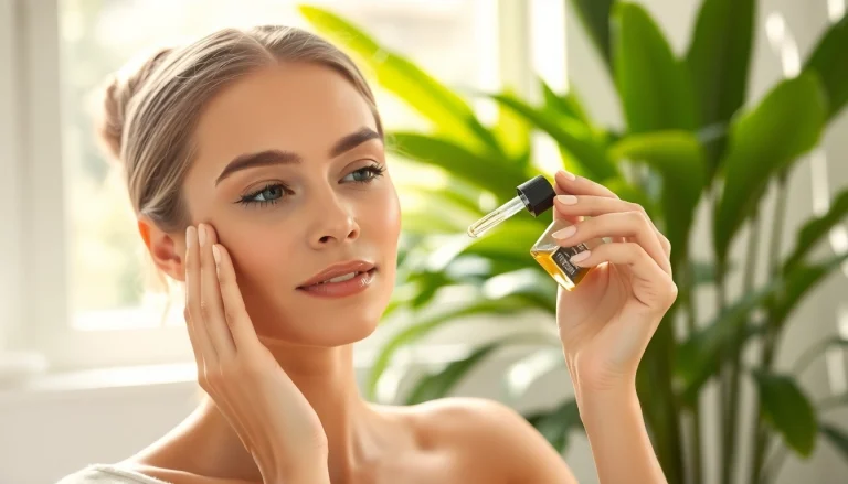 Applying CBD oil for skin for hydration and anti-inflammatory benefits in a serene setting.