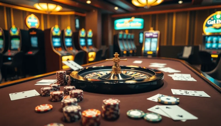 Experience the thrilling ambiance of 789bet đăng nhập with vibrant casino tables, chips, and roulette wheels.