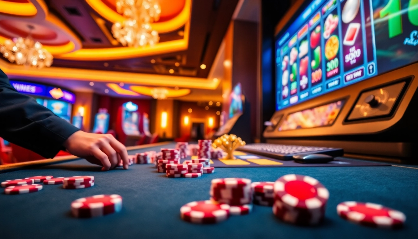 Exciting online gambling scene showcasing idn slot games and casino elements.